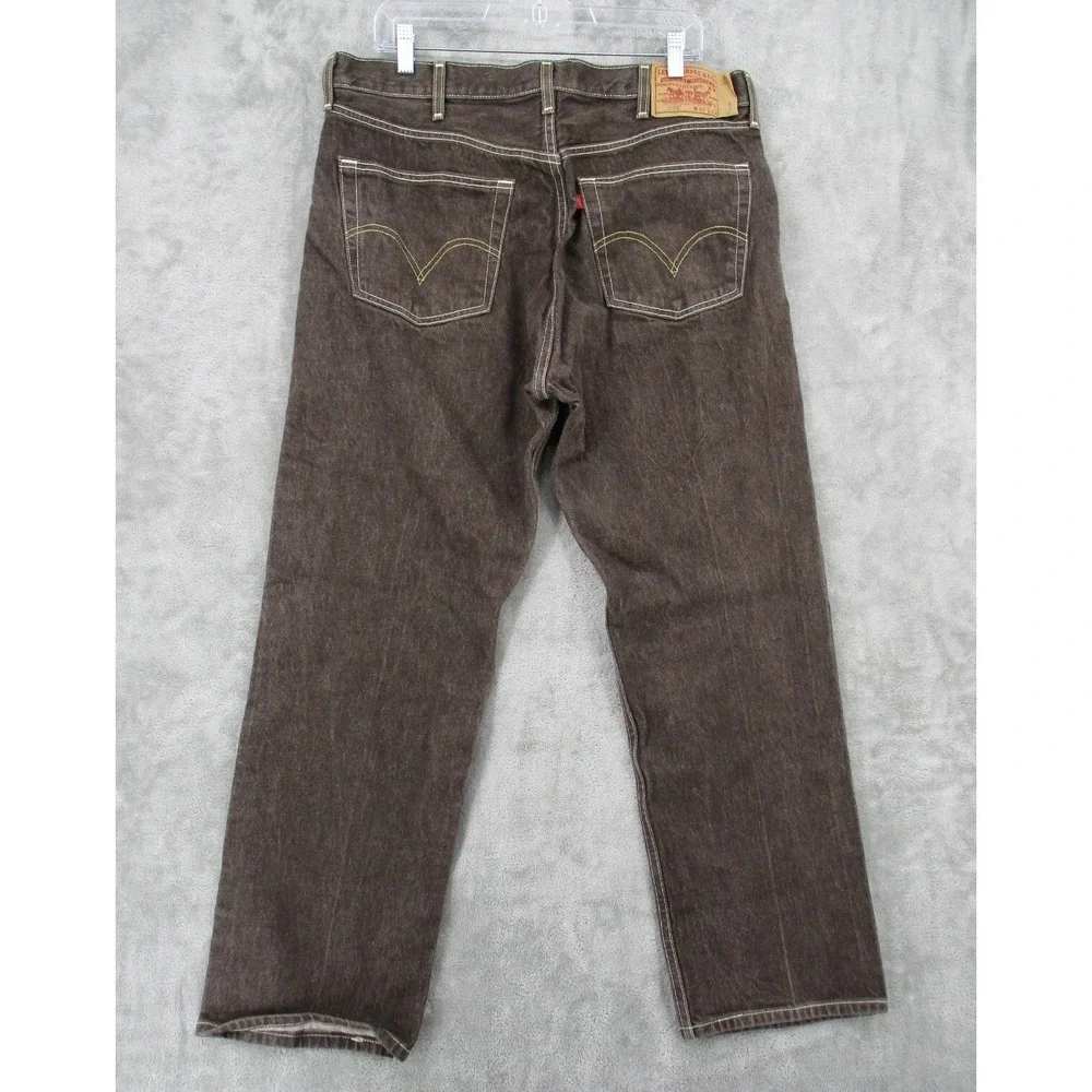 Levis 501 Jeans Mens Size 40 Button Fly Straight Leg Y2K Brown Cotton Pockets